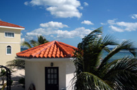 The beachfront condo building to the left, the poolhouse in the centre, and the Caribbean Sea to the right (TNI Photo)